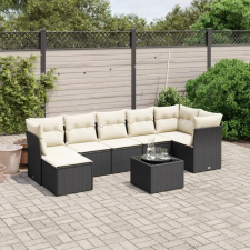  8 részes fekete polyrattan kerti ülőgarnitúra párnákkal kerti bútor