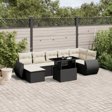  8 részes fekete polyrattan kerti ülőgarnitúra párnákkal kerti bútor