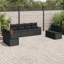 8 részes fekete polyrattan kerti ülőgarnitúra párnákkal kerti bútor