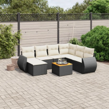  8 részes fekete polyrattan kerti ülőgarnitúra párnákkal kerti bútor