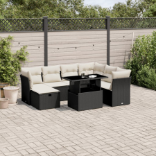  8 részes fekete polyrattan kerti ülőgarnitúra párnákkal kerti bútor
