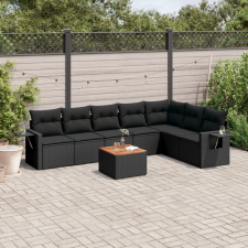 8 részes fekete polyrattan kerti ülőgarnitúra párnákkal kerti bútor
