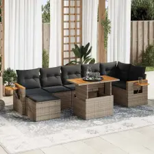  8 részes szürke polyrattan akácfa kerti ülőgarnitúra párnákkal kerti bútor