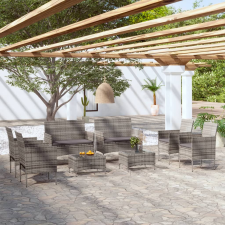 8 részes szürke polyrattan kerti bútorszett párnákkal kerti bútor