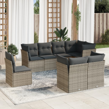8 részes szürke polyrattan kerti ülőgarnitúra párnákkal kerti bútor
