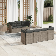 8 részes szürke polyrattan kerti ülőgarnitúra párnákkal kerti bútor