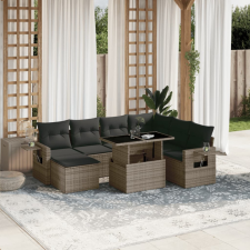  8 részes szürke polyrattan kerti ülőgarnitúra párnákkal kerti bútor