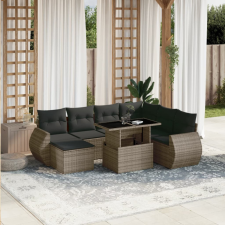  8 részes szürke polyrattan kerti ülőgarnitúra párnákkal kerti bútor