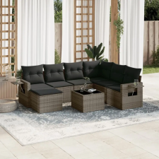  8-részes szürke polyrattan kerti ülőgarnitúra párnákkal kerti bútor
