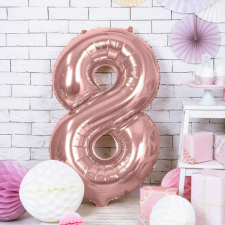 8. szám, fólia lufi, 86 cm, rosegold party kellék