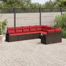  9 db barna polyrattan kerti kanapégarnitúra párnákkal kerti bútor