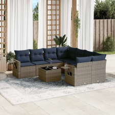  9 db szürke polyrattan kerti kanapégarnitúra párnákkal kerti bútor