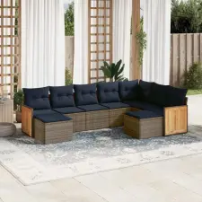  9 db szürke polyrattan kerti kanapégarnitúra párnákkal kerti bútor