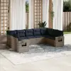  9 db szürke polyrattan kerti kanapégarnitúra párnákkal