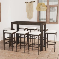  9 részes barna polyrattan kerti bárszett párnákkal kerti bútor