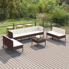 9 részes barna polyrattan kerti ülőgarnitúra párnákkal kerti bútor