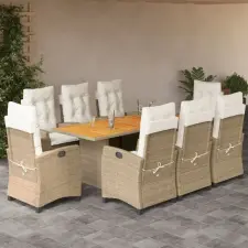  9 részes bézs polyrattan kerti étkezőgarnitúra párnákkal kerti bútor