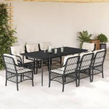 9 részes fekete polyrattan kerti étkezőgarnitúra párnákkal kerti bútor