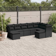 9 részes fekete polyrattan kerti ülőgarnitúra párnákkal kerti bútor