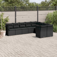 9 részes fekete polyrattan kerti ülőgarnitúra párnákkal kerti bútor