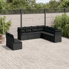 9 részes fekete polyrattan kerti ülőgarnitúra párnákkal kerti bútor