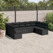 9 részes fekete polyrattan kerti ülőgarnitúra párnákkal kerti bútor