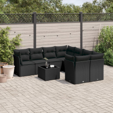 9 részes fekete polyrattan kerti ülőgarnitúra párnákkal kerti bútor
