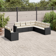  9 részes fekete polyrattan kerti ülőgarnitúra párnákkal kerti bútor