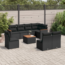 9 részes fekete polyrattan kerti ülőgarnitúra párnákkal kerti bútor