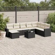  9 részes fekete polyrattan kerti ülőgarnitúra párnákkal kerti bútor