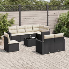 9 részes fekete polyrattan kerti ülőgarnitúra párnákkal kerti bútor