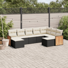 9 részes fekete polyrattan kerti ülőgarnitúra párnákkal kerti bútor