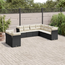  9 részes fekete polyrattan kerti ülőgarnitúra párnákkal kerti bútor