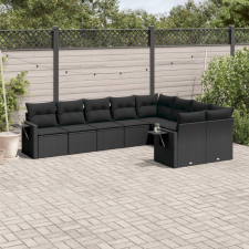 9 részes fekete polyrattan kerti ülőgarnitúra párnákkal kerti bútor