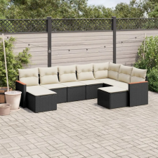  9 részes fekete polyrattan kerti ülőgarnitúra párnákkal kerti bútor