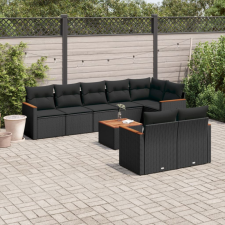 9 részes fekete polyrattan kerti ülőgarnitúra párnákkal kerti bútor