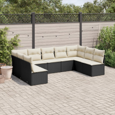 9 részes fekete polyrattan kerti ülőgarnitúra párnákkal kerti bútor