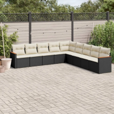  9 részes fekete polyrattan kerti ülőgarnitúra párnákkal kerti bútor