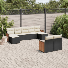 9 részes fekete polyrattan kerti ülőgarnitúra párnákkal kerti bútor