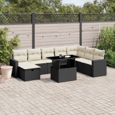  9 részes fekete polyrattan kerti ülőgarnitúra párnákkal kerti bútor