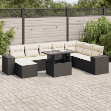  9 részes fekete polyrattan kerti ülőgarnitúra párnákkal kerti bútor