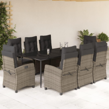 9 részes szürke polyrattan kerti étkezőgarnitúra párnával kerti bútor