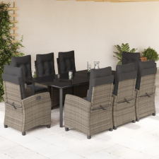 9 részes szürke polyrattan kerti étkezőgarnitúra párnával kerti bútor