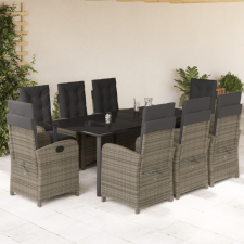 9 részes szürke polyrattan kerti étkezőgarnitúra párnával kerti bútor