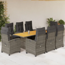  9 részes szürke polyrattan kerti étkezőgarnitúra párnával kerti bútor