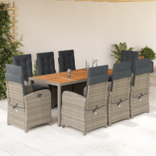 9 részes szürke polyrattan kerti étkezőgarnitúra párnával kerti bútor