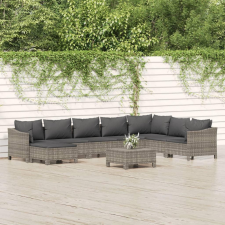 9 részes szürke polyrattan kerti ülőgarnitúra párnákkal kerti bútor