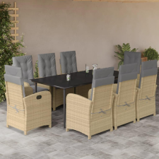  9 részes vegyes bézs polyrattan kerti étkezőgarnitúra párnákkal kerti bútor