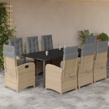  9 részes vegyes bézs polyrattan kerti étkezőgarnitúra párnákkal kerti bútor