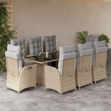  9 részes vegyes bézs polyrattan kerti étkezőgarnitúra párnákkal kerti bútor